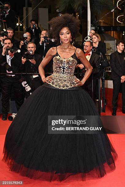 British model, actress, activist Naomi Campbell arrives for the screening of the film "Fuori" at the 78th edition of the Cannes Film Festival in...
