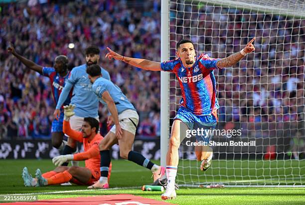 Daniel Munoz of Crystal Palace celebrates scoring his sides goal which is later ruled offside during the Emirates FA Cup Final match between Crystal...