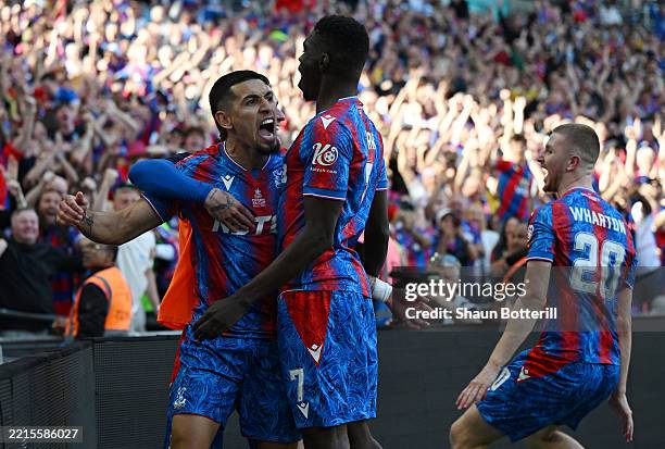 Daniel Munoz of Crystal Palace celebrates scoring his sides goal which is later ruled offside during the Emirates FA Cup Final match between Crystal...