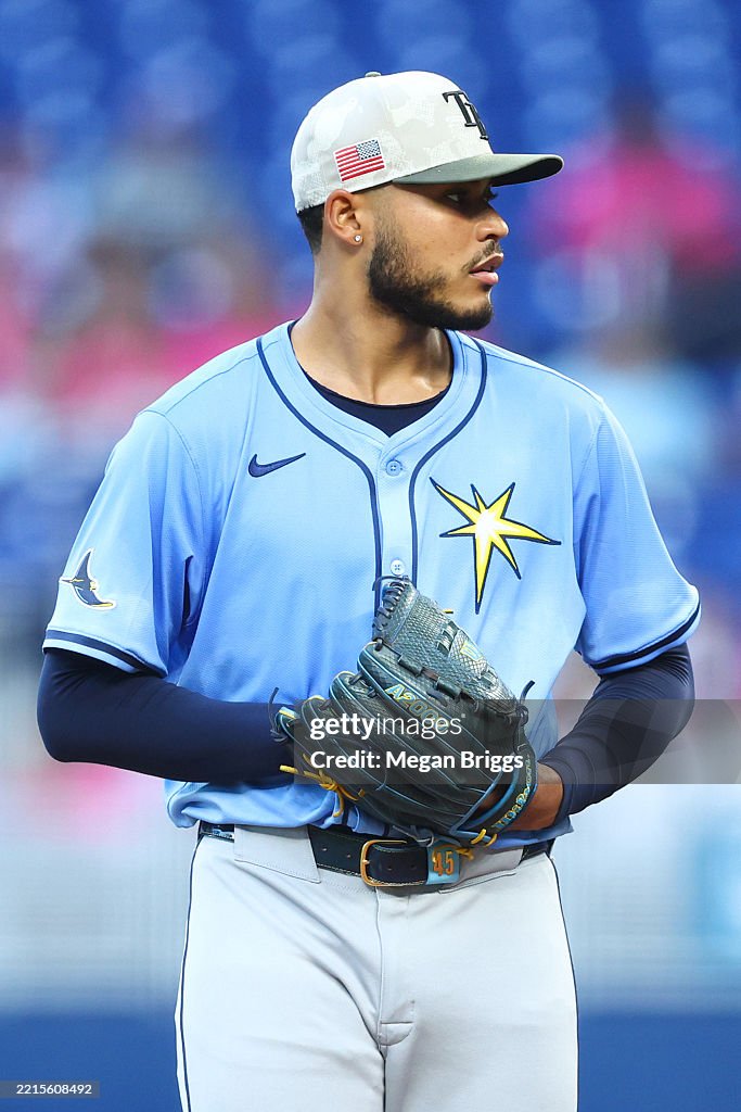 Miami Rays Taj Bradley of the Tampa Bay Rays pitches against the Miami Marlins ...
