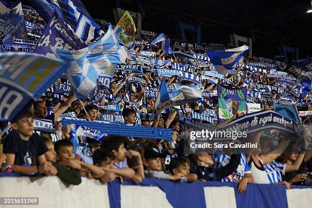 Fans of Spal sing during the Serie C Playout match between Spal and Milan Futuro at Stadio Paolo Mazza on May 17, 2025 in Ferrara, Italy.