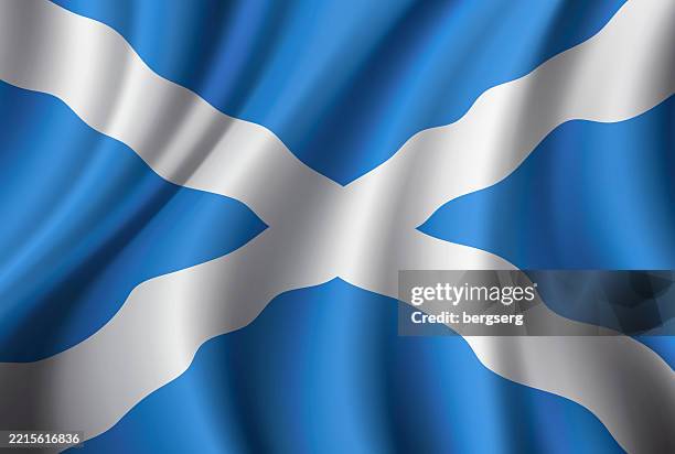 flag of scotland. vector waving flag background. high detailed realistic illustration - scottish flag stock illustrations