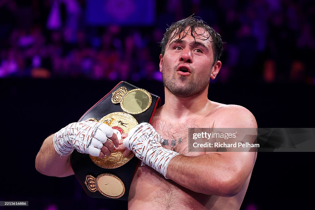 Dave Reed Boxing Dave Allen celebrates with his belt after victory by knock out in the ...