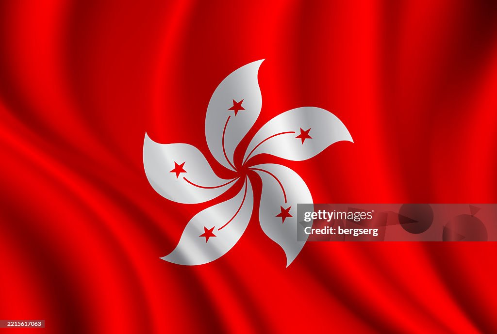 Flag of Hong Kong. Vector Waving Flag Background. High detailed Realistic Illustration