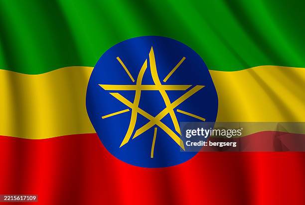 stockillustraties, clipart, cartoons en iconen met flag of ethiopia. vector waving flag background. high detailed realistic illustration - ethiopië