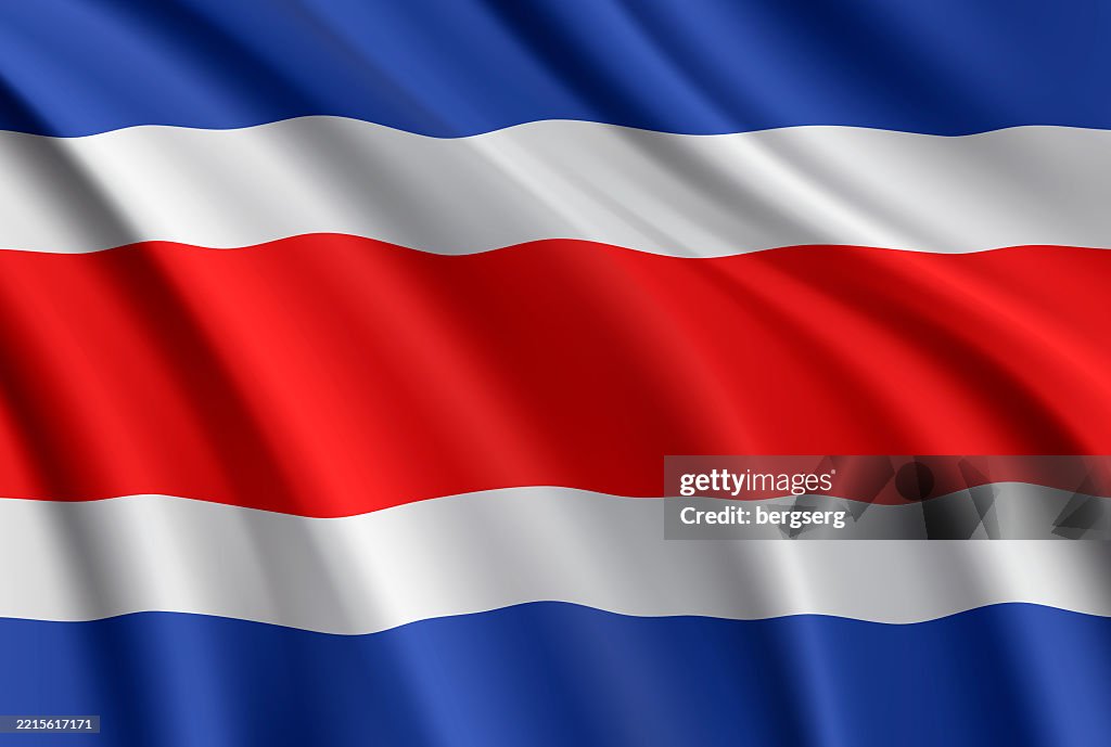 コスタリカの国旗。ベクトルは、旗の背景を振っています。高精細なリアルなイラスト