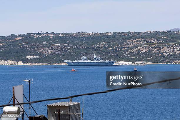 Prince of Wales aircraft carrier of the Royal Navy, the Fleet Flagship, spotted at Crete Naval Base at Souda Bay in Crete island. The base is serving...