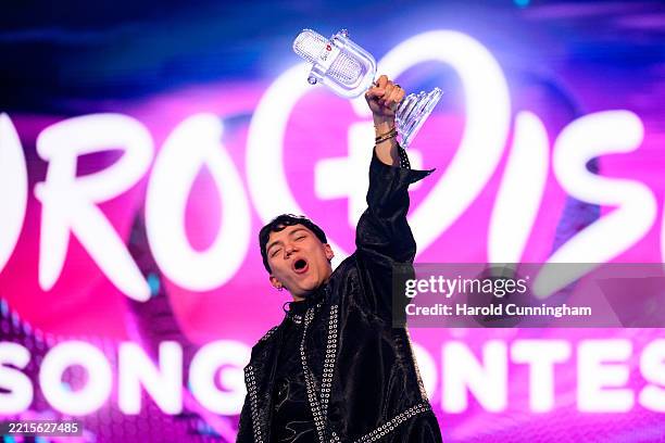 Representing Austria celebrates after winning the Grand Final of the 69th Eurovision Song Contest Opening Ceremony at St. Jakobshalle on May 17, 2025...