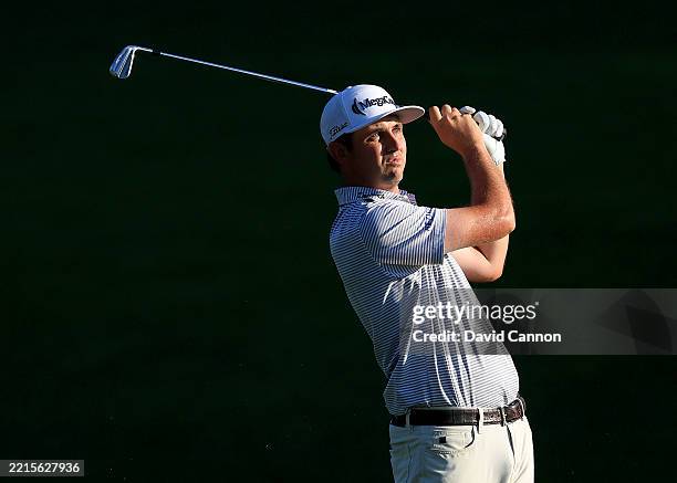 Poston of The United States plays his second shot on the 18th hole during the third round of the PGA Championship at Quail Hollow Country Club on May...