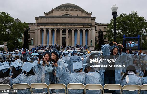 Students gather, on the day of Columbia University commencement ceremony on Columbia's main campus, at Columbia University in New York on May 21