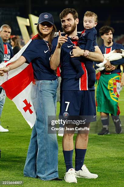Khvicha Kvaratskhelia of PSG, his wife Nitsa Tavadze and their son... News Photo - Getty Images