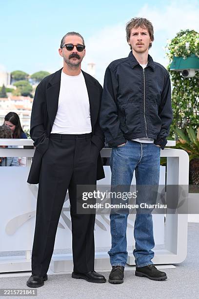 Shia Labeouf and Leo Lewis O'Neil pose during the "Slauson Rec" photocall at the 78th annual Cannes Film Festival at Palais des Festivals on May 18,...