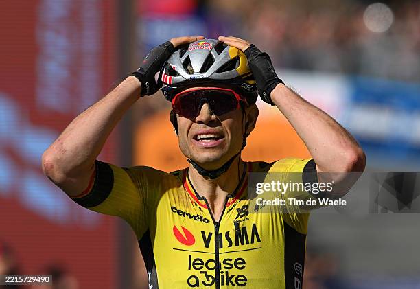 Wout Van Aert of Belgium and Team Visma | Lease a Bike celebrates at finish line as stage winner during the 108th Giro d'Italia 2025, Stage 9 a 181km...