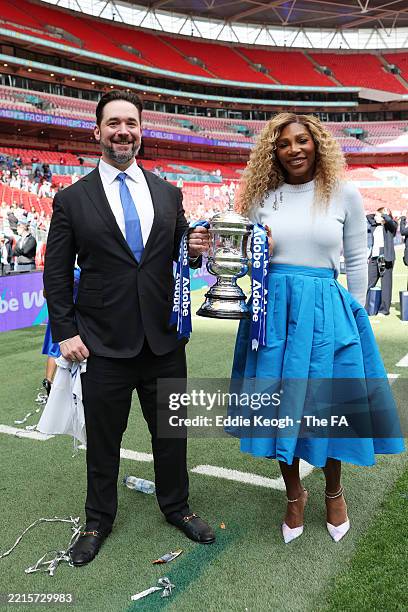 Minority shareholder of Chelsea, Alexis Ohanian and his wife American Former Tennis player Serena Williams pose for a photograph with the Adobe FA...