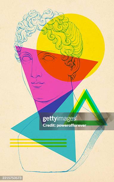 risograph overprinting style neo classical bust statue of a woman - neo classical stock illustrations