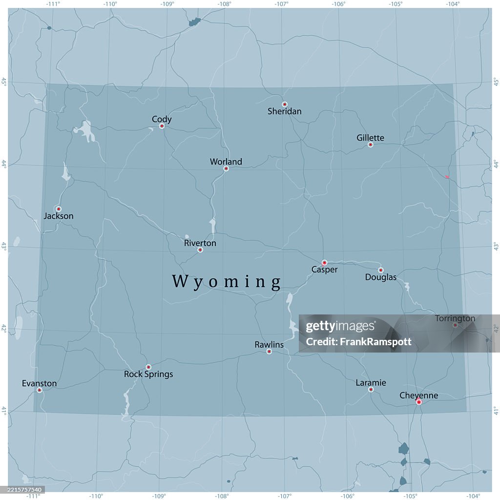 Wyoming US State Vector Road Map Grey
