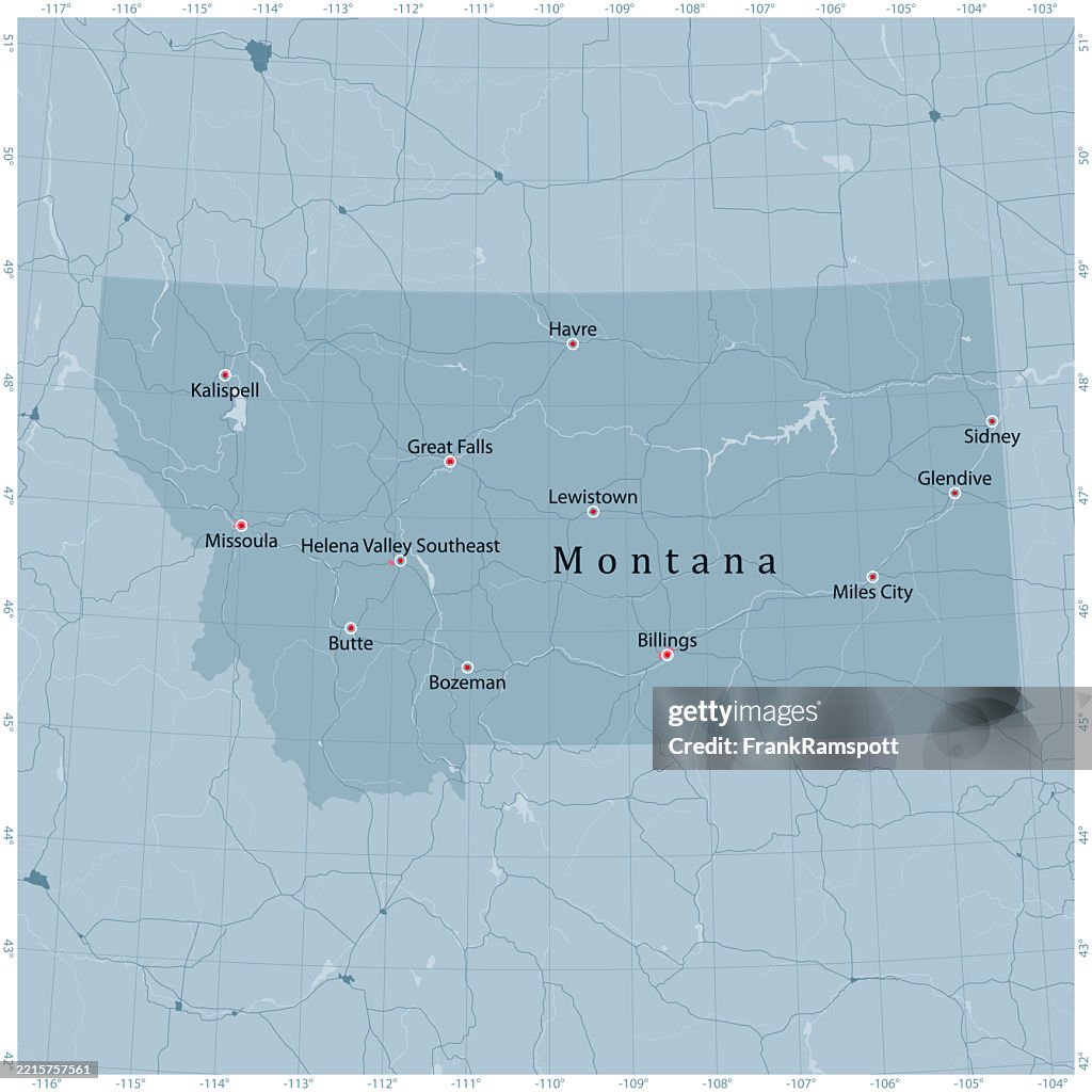 Montana US-Bundesstaat Vektor Straßenkarte Grau