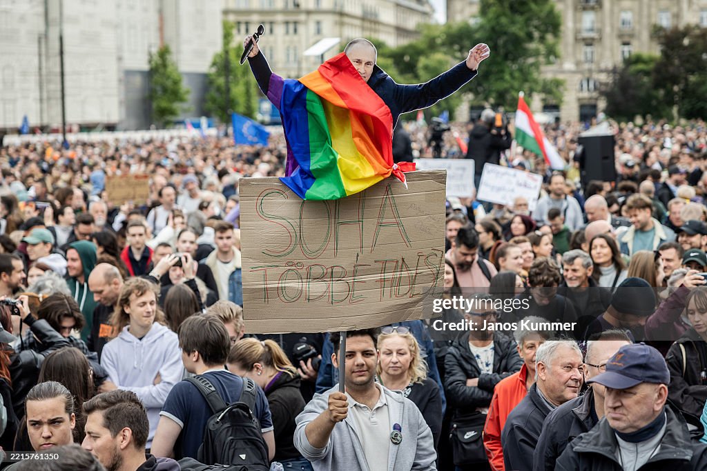 Protesters Demonstrate Against Public Transparency Bill In Hungary