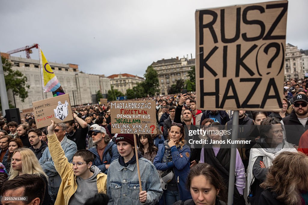 Protesters Demonstrate Against Public Transparency Bill In Hungary