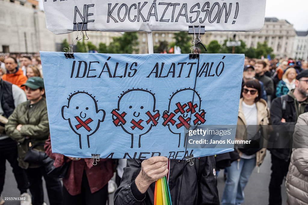 Protesters Demonstrate Against Public Transparency Bill In Hungary
