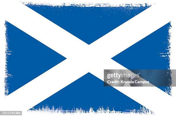 flag of scotland with distressed white border - lothian stock pictures, royalty-free photos & images