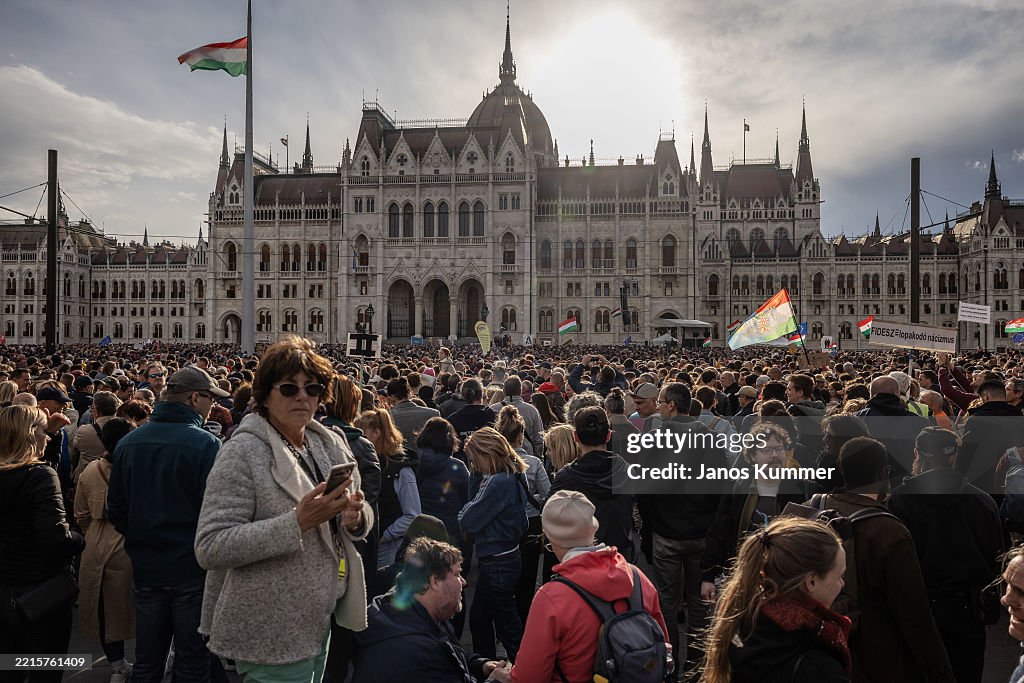 Protesters Demonstrate Against Public Transparency Bill In Hungary