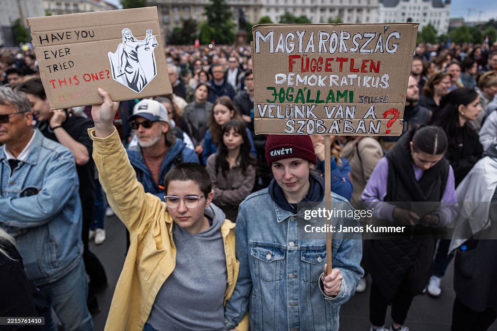 Protesters Demonstrate Against Public Transparency Bill In Hungary