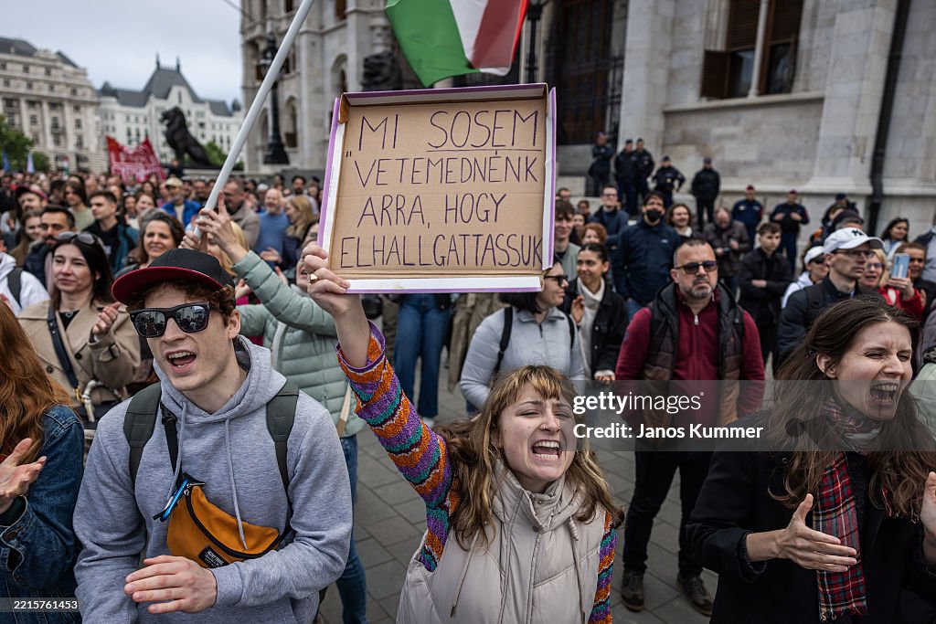 Protesters Demonstrate Against Public Transparency Bill In Hungary