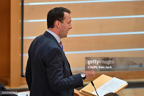 Scottish Conservative leader Russell Findlay during First Minister's Questions in the Scottish Parliament, on May 22, 2025 in Edinburgh, Scotland.