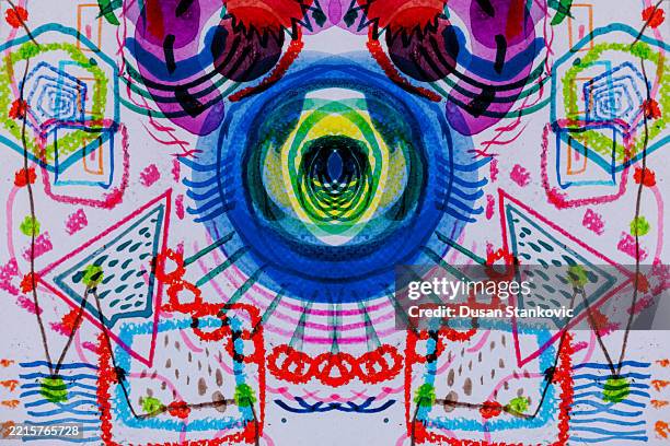 white background with colorful cubist forms and hidden faces - cyberpunk pattern stock illustrations
