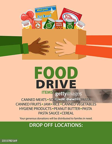ilustrações de stock, clip art, desenhos animados e ícones de food drive donation poster template - recolha-de-alimentos