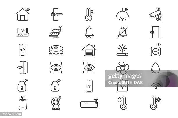collection of 30 smart home and technology icons - sensor stock illustrations
