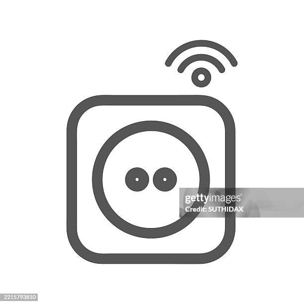 power plug icon connected via internet. - smart plug stock illustrations
