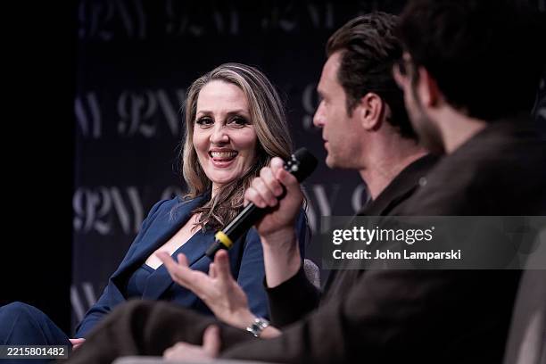 Shannon Lewis, Jonathan Groff and Andrew Resnick speak during Just In Time: Jonathan Groff, Alex Timbers, Andrew Resnick, Shannon Lewis and Ted...