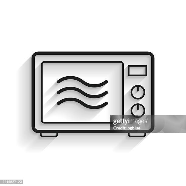 microwave oven. line icon with long shadow on white background - microwave button clip art stock illustrations