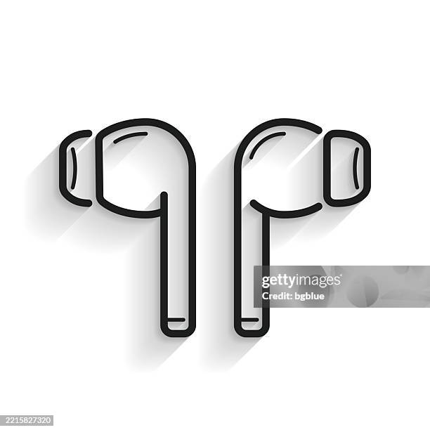 illustrations, cliparts, dessins animés et icônes de wireless earphones. line icon with long shadow on white background - bluetooth