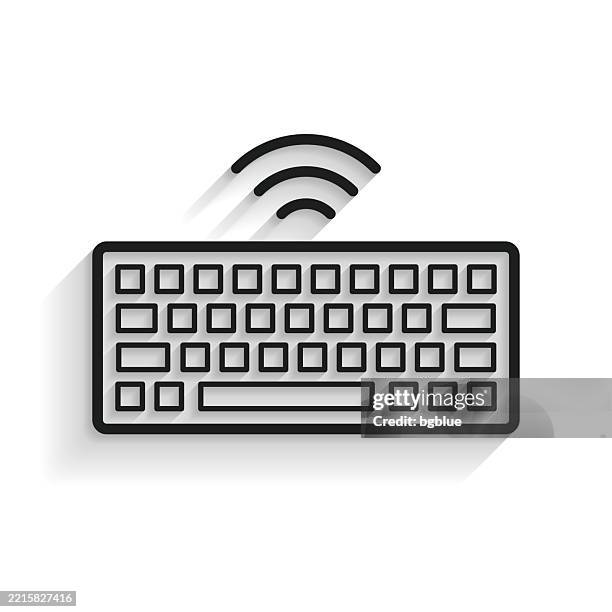 wireless keyboard. line icon with long shadow on white background - movable type stock illustrations
