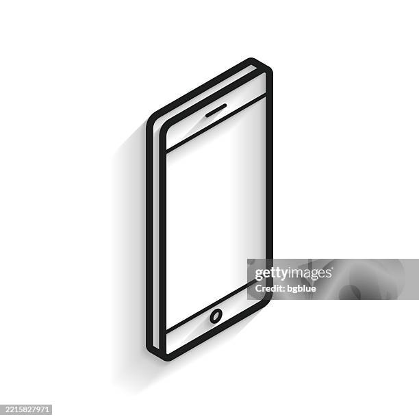 isometric mobile phone. line icon with long shadow on white background - computer blank screen stock illustrations