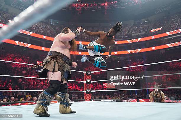 Kofi Kingston in action against Ivar during Monday Night RAW at the Delta Center on September 18, 2023 in Salt Lake City, Utah.