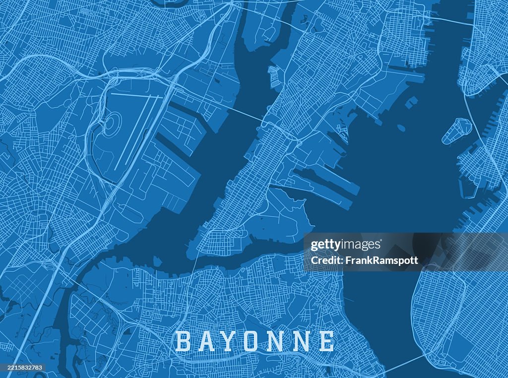 Bayonne NJ City Vector Road Map Blue Text Horizontal