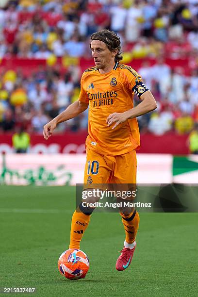 Luka Modric of Real Madrid in action during the LaLiga match between Sevilla FC and Real Madrid CF at Estadio Ramon Sanchez Pizjuan on May 18, 2025...