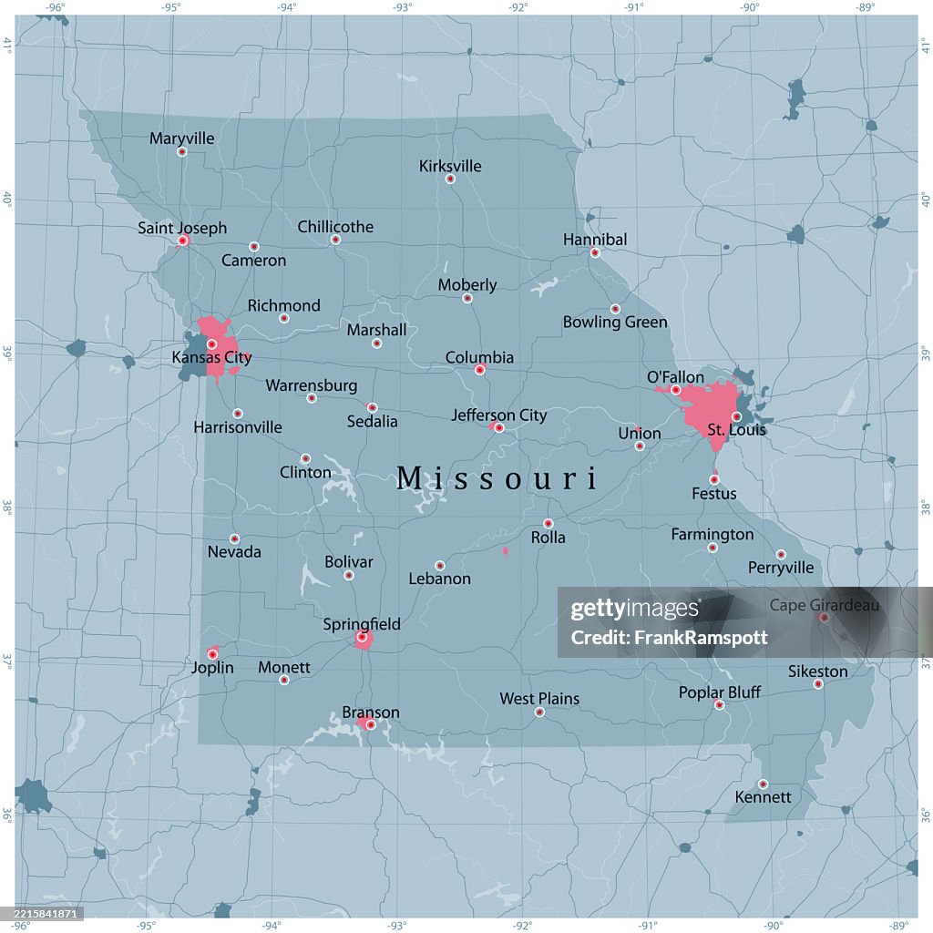 Missouri US State Vector Road Map Grey
