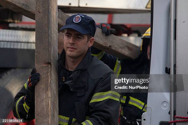 Concrete canopy in front of the entrance to the Novi Sad railway station collapses in Novi Sad, Serbia, on November 1. A rescue operation is carried...