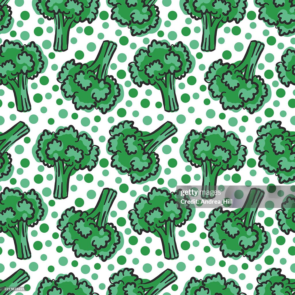 Hand Drawn Broccoli Seamless Pattern