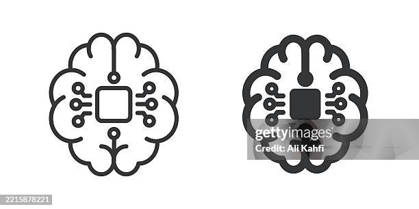 machine learning thin line and glyph solid icon. editable stroke and perfect pixel isolated on transparent background - windows operating system stock illustrations