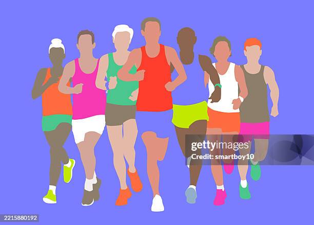 läufer - männlich und weiblich - sprint sport wettbewerbsform stock-grafiken, -clipart, -cartoons und -symbole