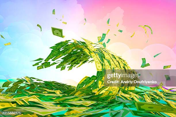 sea wave made of money - flujo de caja fotografías e imágenes de stock