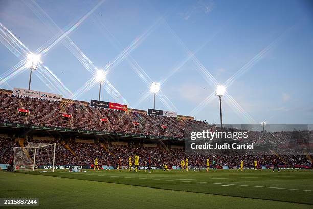 General view inside the stadium during the La Liga EA Sports match between FC Barcelona and Villarreal CF at Estadi Olimpic Lluis Companys on May 18,...
