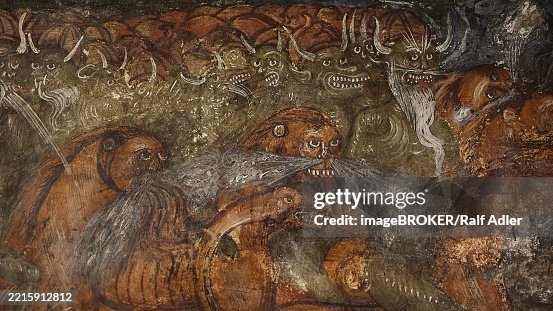 Grotesque Scene A Mural Shows Grotesque Demonic Creatures With Grim Faces In A Menacing ...