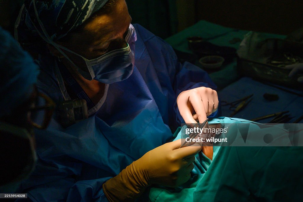 Oncology surgery involving eye brachytherapy by a skilled surgeon